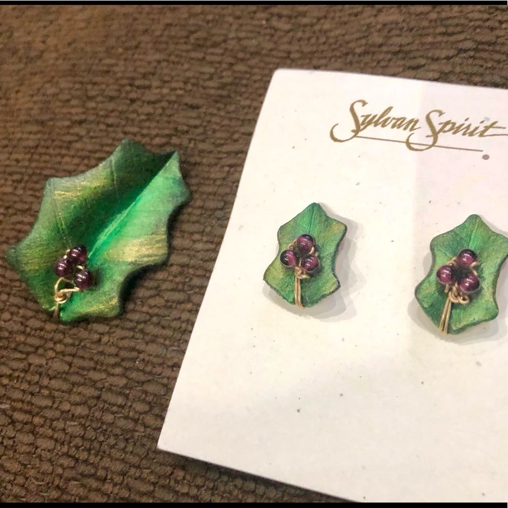 New Sylvan Spirit Sculpted Clay Brooch & Earrings - Picture 4 of 9